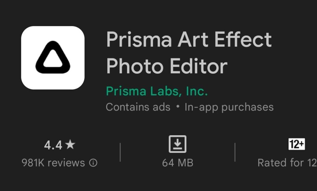 Prisma ফটো এডিটিং অ্যাপ in playstore with logo